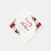 バーガンディレッド フラワー 秋 ウェディングナプキン スタンダードカクテルナプキン (角)