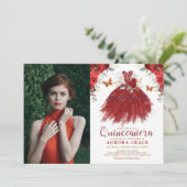 バーガンディレッド フローラル キンセアニエラ プリンセス フォト 招待状 (スタンド正面)