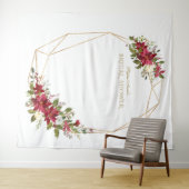 バーガンディレッド フローラル ゴールド ブライダル シャワー フォトブース タペストリー (インサイチュ(横))