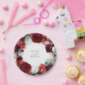 バーガンディレッド フローラル リース ウェディング ペーパープレート (パーティー)