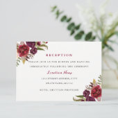 バーガンディレッド フローラル 秋 ウェディング レセプション カード (スタンド正面)