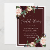 バーガンディレッド＆ブッシュ フラワーブライダルシャワー 招待状 (正面/裏面)