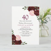 バーガンディレッド ブラッシュ フラワル 40周年 結婚記念日 招待状 (スタンド正面)