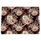 バーガンディレッド ブラッシュ フラワーブライダルシャワー ラージペーパーバッグ (正面)