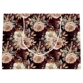 バーガンディレッド ブラッシュ フラワーブライダルシャワー ラージペーパーバッグ