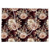 バーガンディレッド ブラッシュ フラワーブライダルシャワー ラージペーパーバッグ (裏面)