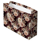 バーガンディレッド ブラッシュ フラワーブライダルシャワー ラージペーパーバッグ (裏面アングル)