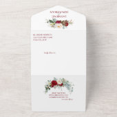 バーガンディレッド＆ホワイトローズ オン ブラックウェディング オールインワン招待状 (外側)