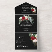 バーガンディレッド＆ホワイトローズ オン ブラックウェディング オールインワン招待状 (内側)
