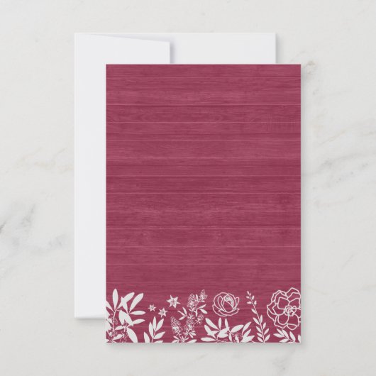 バーガンディレッド ラスティック フローラル ウッド ウェディング レセプション 招待状 (裏面)