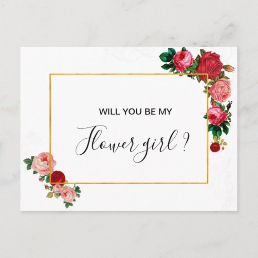 バーガンディローズの花のガーランド フラワーガール インビテーションポストカード (正面)