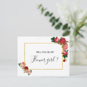 バーガンディローズの花のガーランド フラワーガール インビテーションポストカード (スタンド正面)