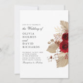 バーガンディローズ＆コットンフラワー ウェディング招待状 招待状 (正面)