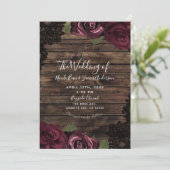 バーガンディローズ ラスティックウッド ブラックレース ウェディング 招待状 (スタンド正面)