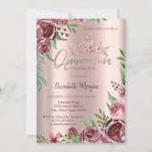 バーガンディローズ ローズゴールドクラウン キンセアニエラ 招待状 (正面)