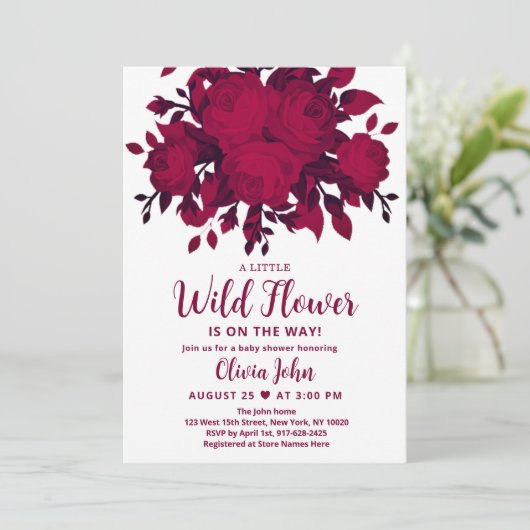 バーガンディワイルドフラワーベビーシャワー招待状 招待状 (スタンド正面)