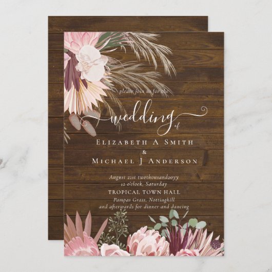 バーガンディワインパンパスグラス結婚トロピカル (正面/裏面)