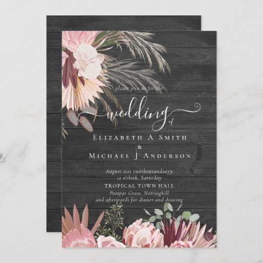 バーガンディワインパンパスグラス結婚トロピカル (正面/裏面)