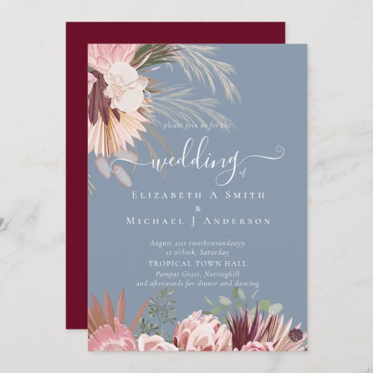 バーガンディワインパンパスグラス結婚トロピカル (正面/裏面)