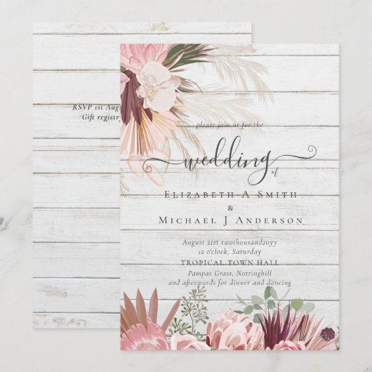 バーガンディワインパンパスグラス結婚トロピカル (正面/裏面)