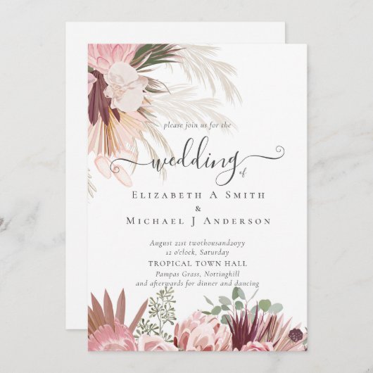 バーガンディワインパンパスグラス結婚トロピカル (正面/裏面)