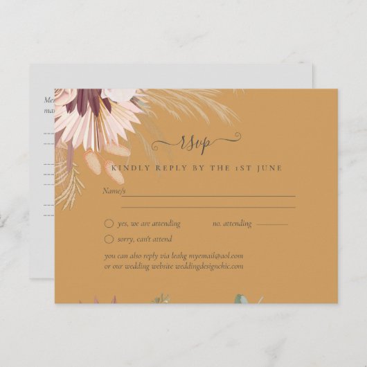 バーガンディワインパンパスグラス結婚トロピカル ポストカード (正面/裏面)