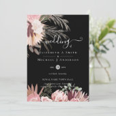 バーガンディワインパンパスグラス結婚トロピカル 招待状 (スタンド正面)