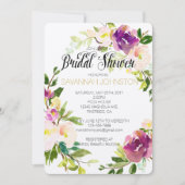 バーガンディワインピンクウォーターカラーフローラブライダルシャワー 招待状 (正面)