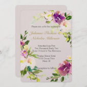 バーガンディワインピンク水彩フローラクリーム結婚ズ 招待状 (正面/裏面)