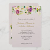 バーガンディワインピンク水彩フローラクリーム結婚ズ 招待状 (正面/裏面)