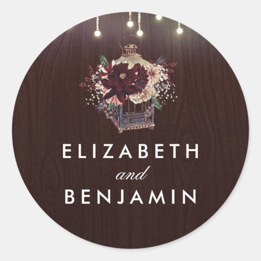 バーガンディヴィンテージランタン素朴花結婚の花 ラウンドシール (正面)