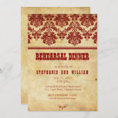 バーガンディヴィンテージレースリハーサルディナーカード 招待状 (正面/裏面)
