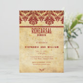 バーガンディヴィンテージレースリハーサルディナーカード 招待状 (スタンド正面)