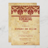 バーガンディヴィンテージレースリハーサルディナーカード 招待状 (正面/裏面)