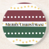 バーガンディーとエメラルドの金の水玉 クリスマス コースター (正面)