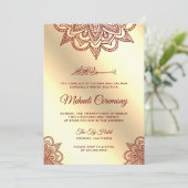 バーガンディーとゴールドのイスラム教 ムスリム メヘンディ 式 招待状 (スタンド正面)