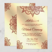 バーガンディーとゴールドのイスラム教 ムスリム メンディ セレモニー 招待状 (正面/裏面)