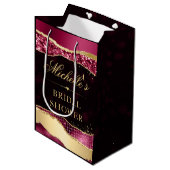 バーガンディーとゴールドのグリッター ティアーズ ボケ ブライズ シャワー ミディアムペーパーバッグ (正面アングル)