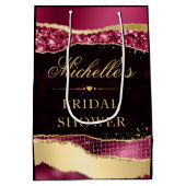 バーガンディーとゴールドのグリッター ティアーズ ボケ ブライズ シャワー ミディアムペーパーバッグ (裏面)