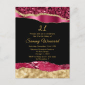 バーガンディーとゴールドのグリッター ティアーズ 誕生日パーティー ポストカード (正面)