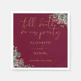 バーガンディーとゴールドのローズ フローラル ゴシック ウェディング スタンダードカクテルナプキン