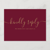 バーガンディーとゴールドの曲リクエスト RSVP ポストカード (正面)