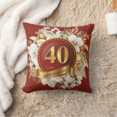 バーガンディーとゴールドの花モチーフ 40周年結婚記念日 クッション (ブランケット)