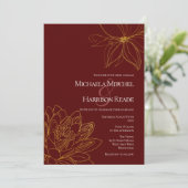 バーガンディーとゴールドの花柄ウェディング 招待状 (スタンド正面)