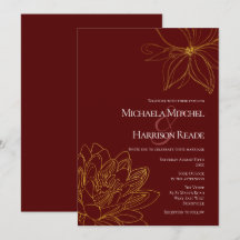 バーガンディーとゴールドの花柄ウェディング