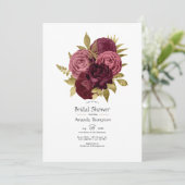 バーガンディーとゴールドの花柄 ブライダルシャワー 招待状 (スタンド正面)