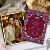 バーガンディーとゴールドの象のインドの結婚式前夜のパーティー 招待状