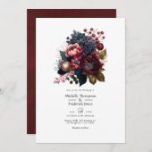 バーガンディーとネイビーのフラワーウェディング 招待状 (正面/裏面)