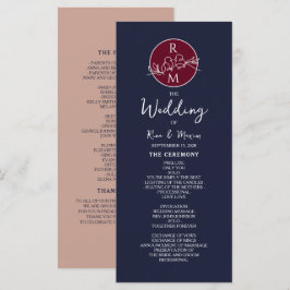 バーガンディーとネイビーブルーの結婚式プログラム プログラム