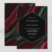 バーガンディーとハンターグリーンのベルベットのような印象 招待状 (正面/裏面)